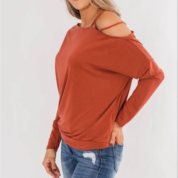 Something New Cold Shoulder Top- Soft Rust - Picture 7 of 12
